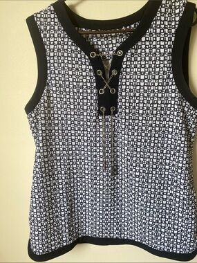 Black & White Sleeveless Lace-Up Knit Top